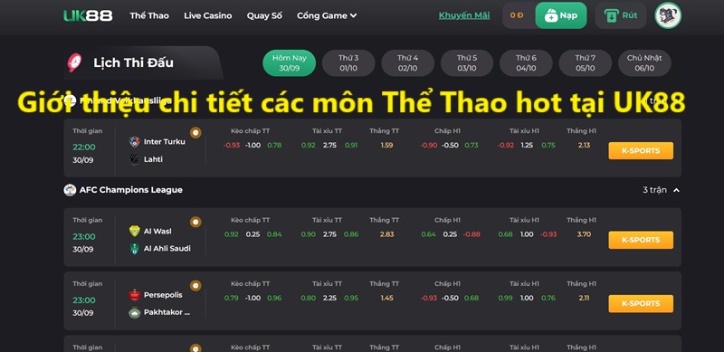 Thể Thao UK88 2 Giới thiệu chi tiết các môn Thể Thao hot tại UK88